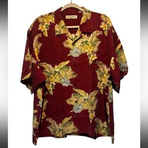 Tommy Bahama silk shirt tropical floral xxl rust and gold